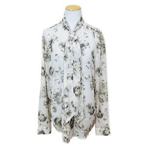 ASOS DESIGN Unisex Sheer Floral Vintage Blouse MEDIUM Neck Bow Shirt